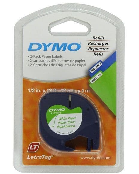 Paquete Dos Cintas De Papel Adhesiva Para La Rotuladora Electrónica Dymo De 1/2" CINTAROT