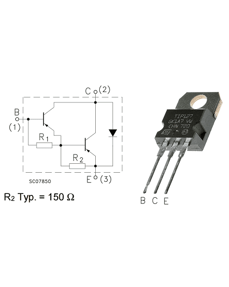 Transistor Darlington PNP De Potencia Encapsulado TO-220 De 3 Pines TIP127